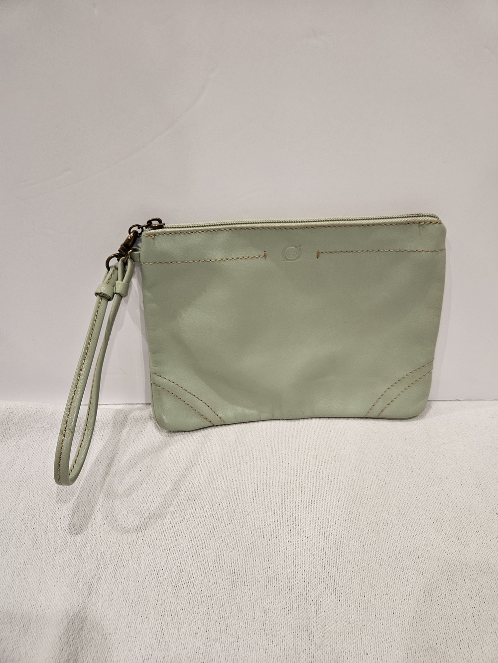 Born Embossed Leather Wristlet in Light Mint Green Sage